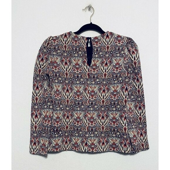 Zara Top Womens Small Shimmer Brocade Long Sleeves Puff Shoulder Boho - Picture 3 of 5